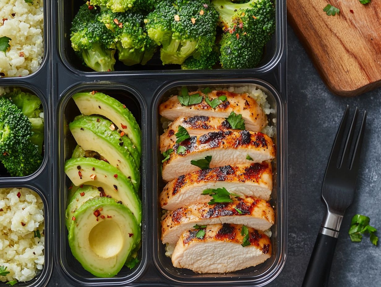 An assortment of keto meal prep hacks for busy weekdays.