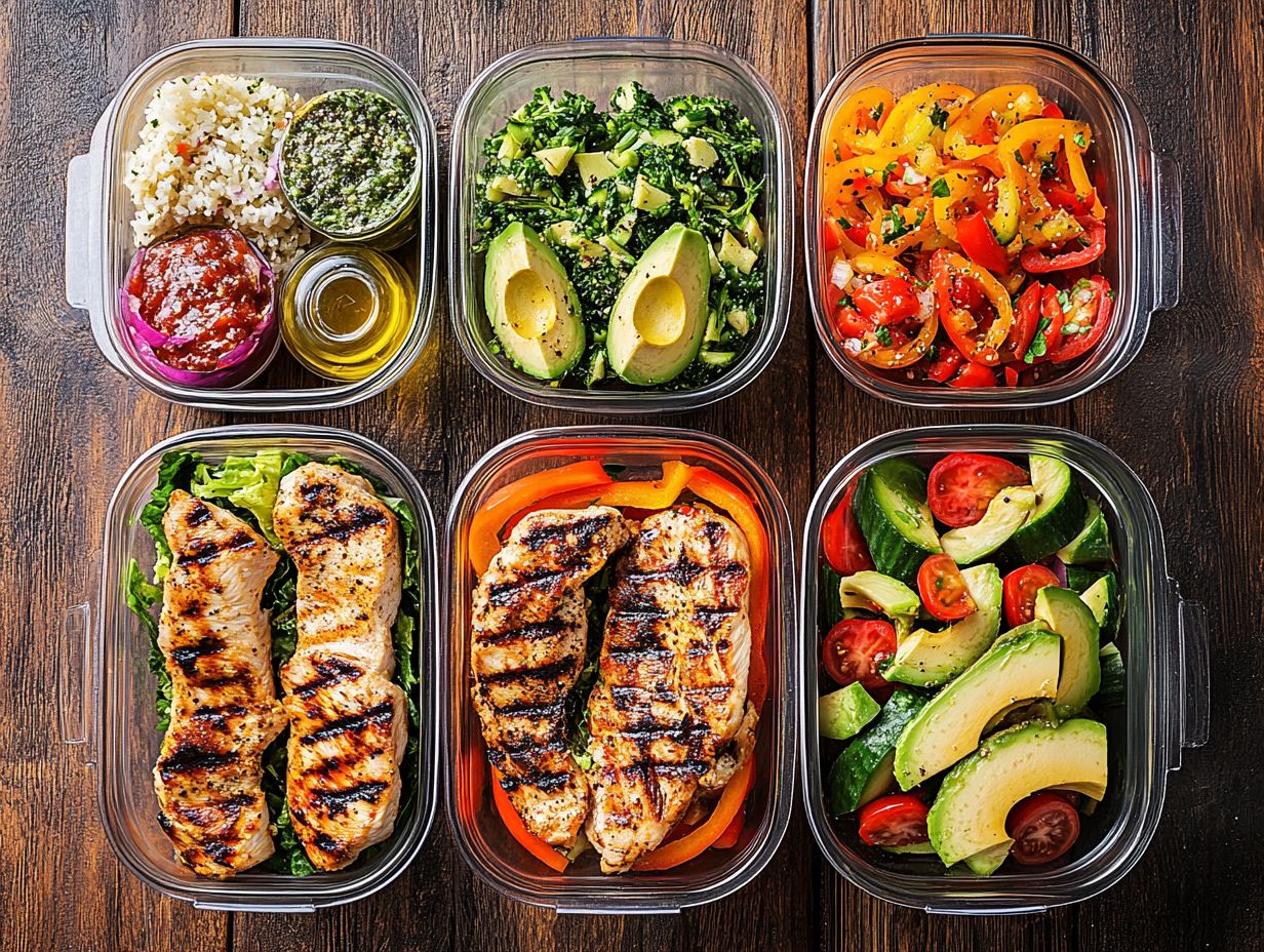 An assortment of keto meal prep dishes