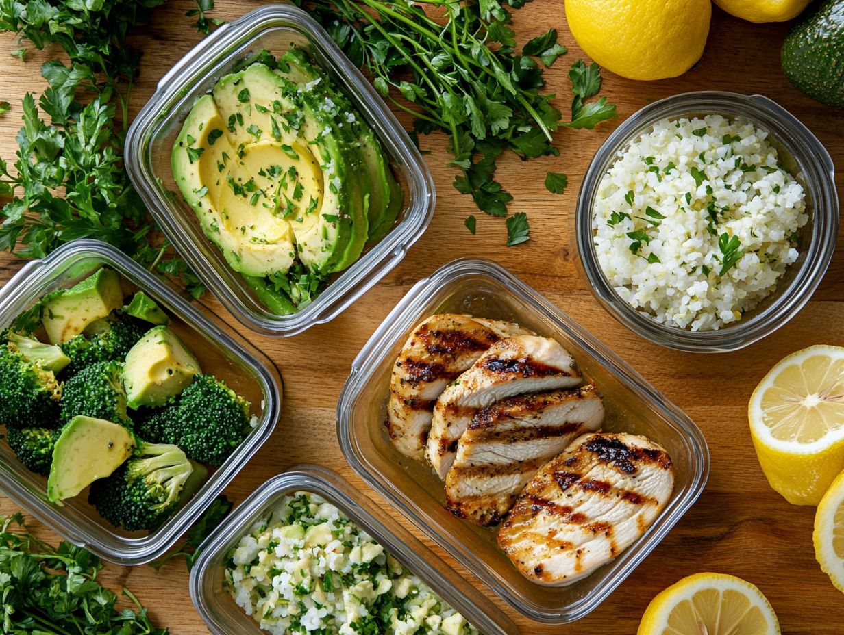 Image displaying five easy keto meal prep ideas for the week.