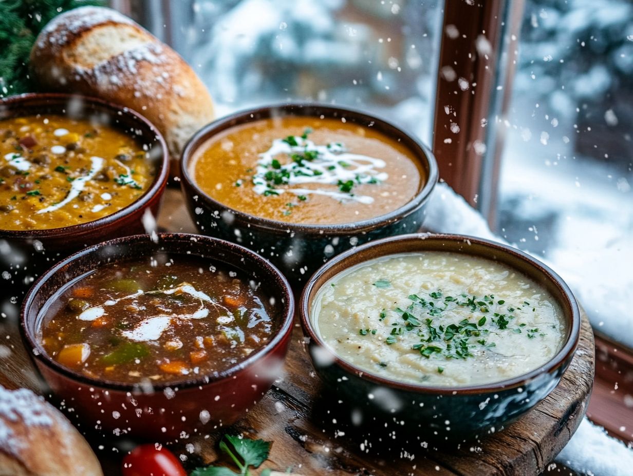 An assortment of keto-friendly soups perfect for cold weather