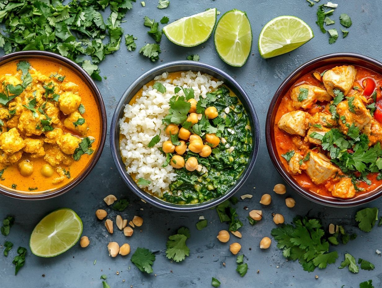 Delicious keto-friendly curry dishes showcasing vibrant colors and textures