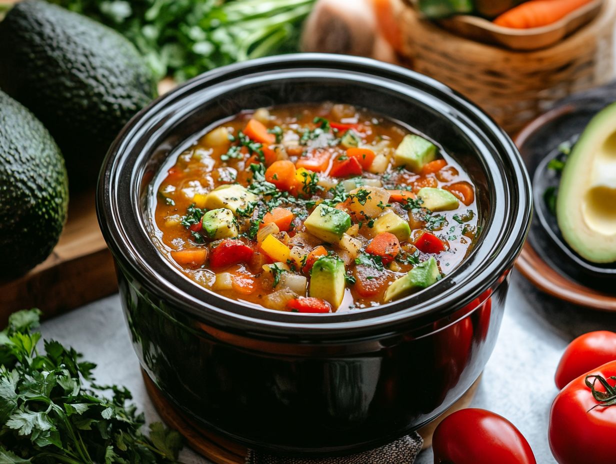 A slow cooker with keto ingredients showcasing the benefits of slow cooking.