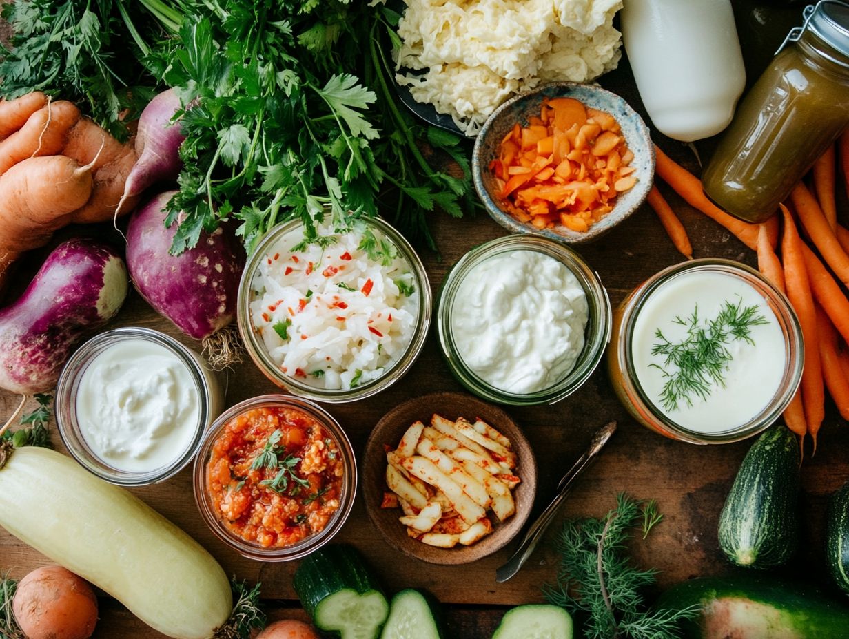 An illustrative graphic depicting various fermented foods and their benefits.