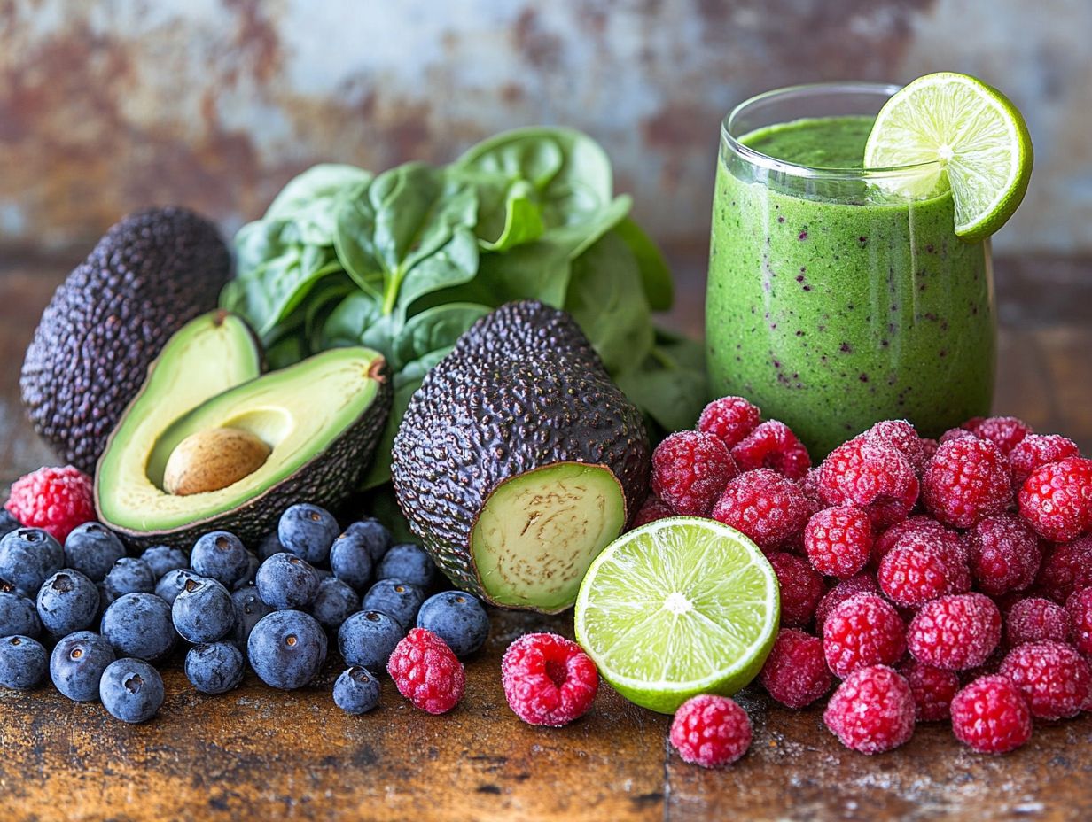 Spinach and Berry Keto Smoothie with fresh ingredients