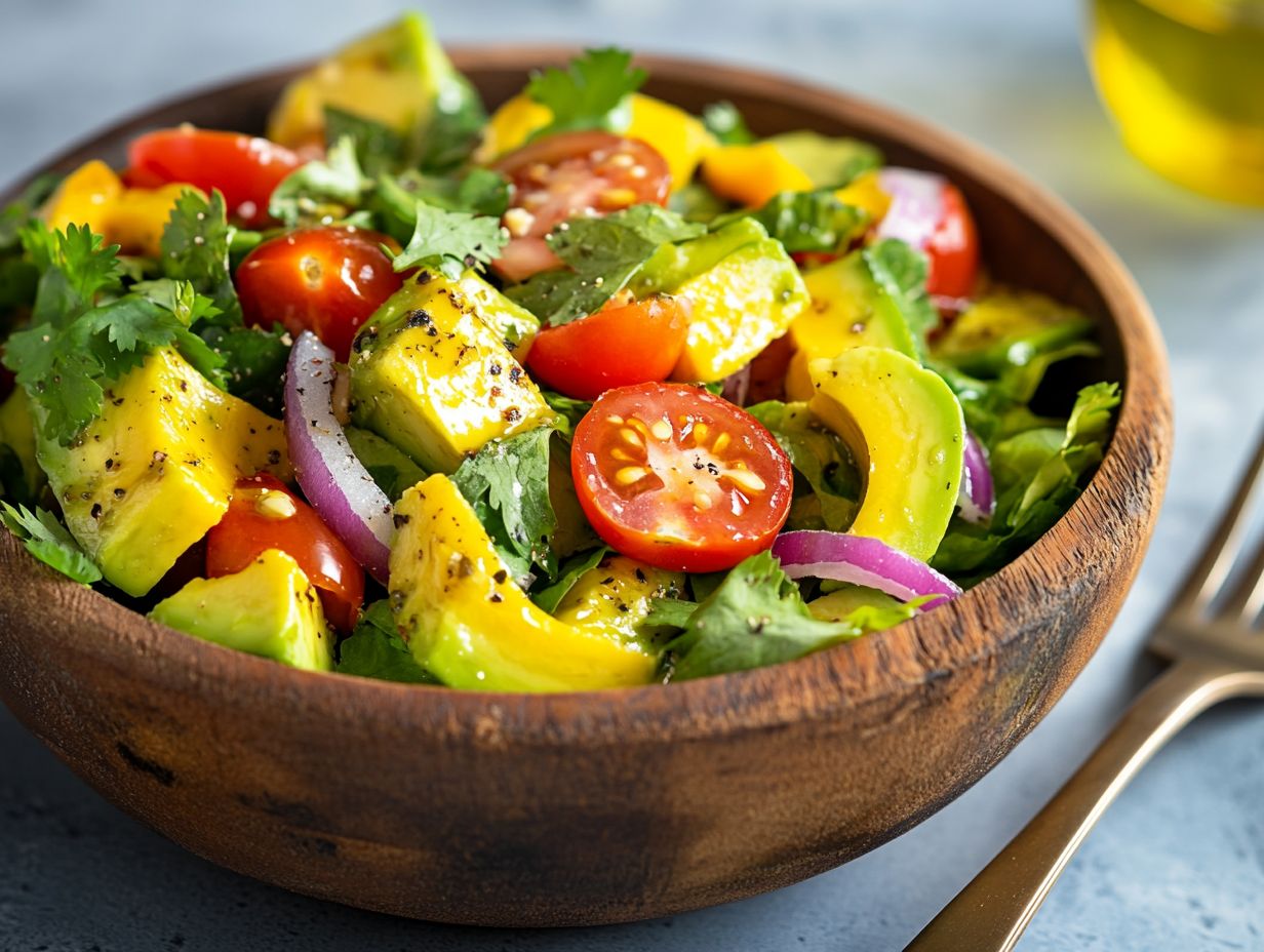 A delicious and colorful keto avocado salad ready for serving.