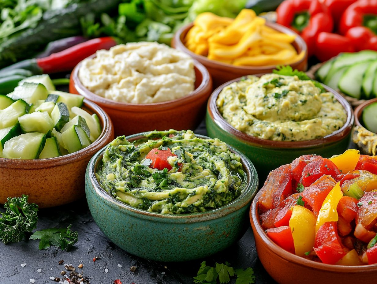 Delicious Roasted Red Pepper and Feta Dip served with fresh vegetables