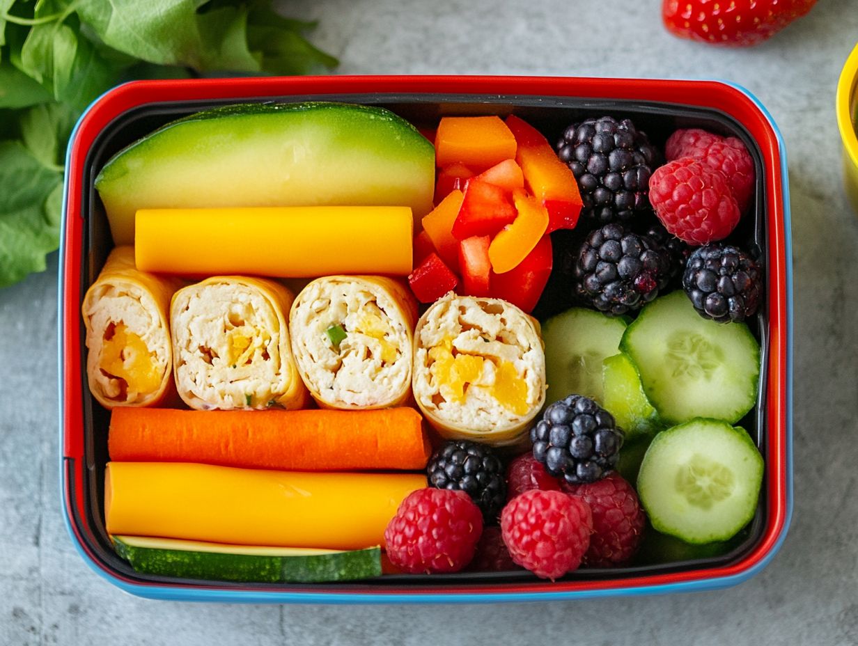 Keto-Friendly Snack and Lunch Ideas for Kids featuring colorful veggie dips and fruit skewers.