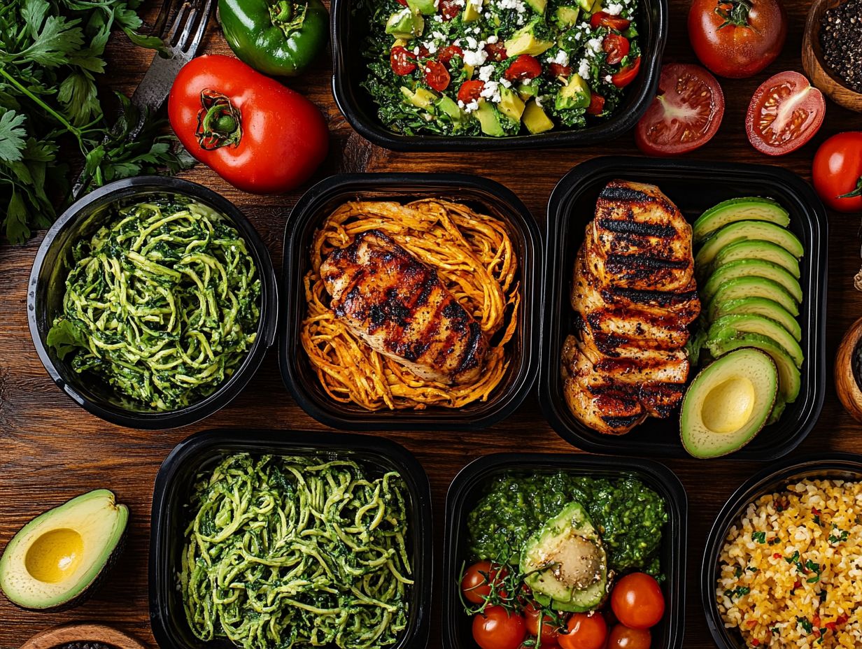 Colorful selection of keto-friendly meal prep foods