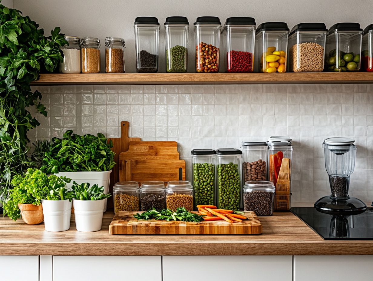 Colorful ingredients for keto meal prep in an organized kitchen.