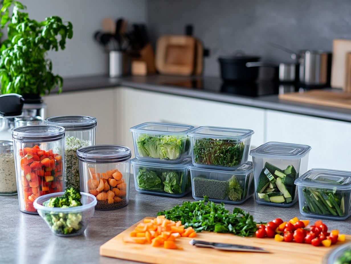 Organized kitchen for keto meal prep with labeled containers