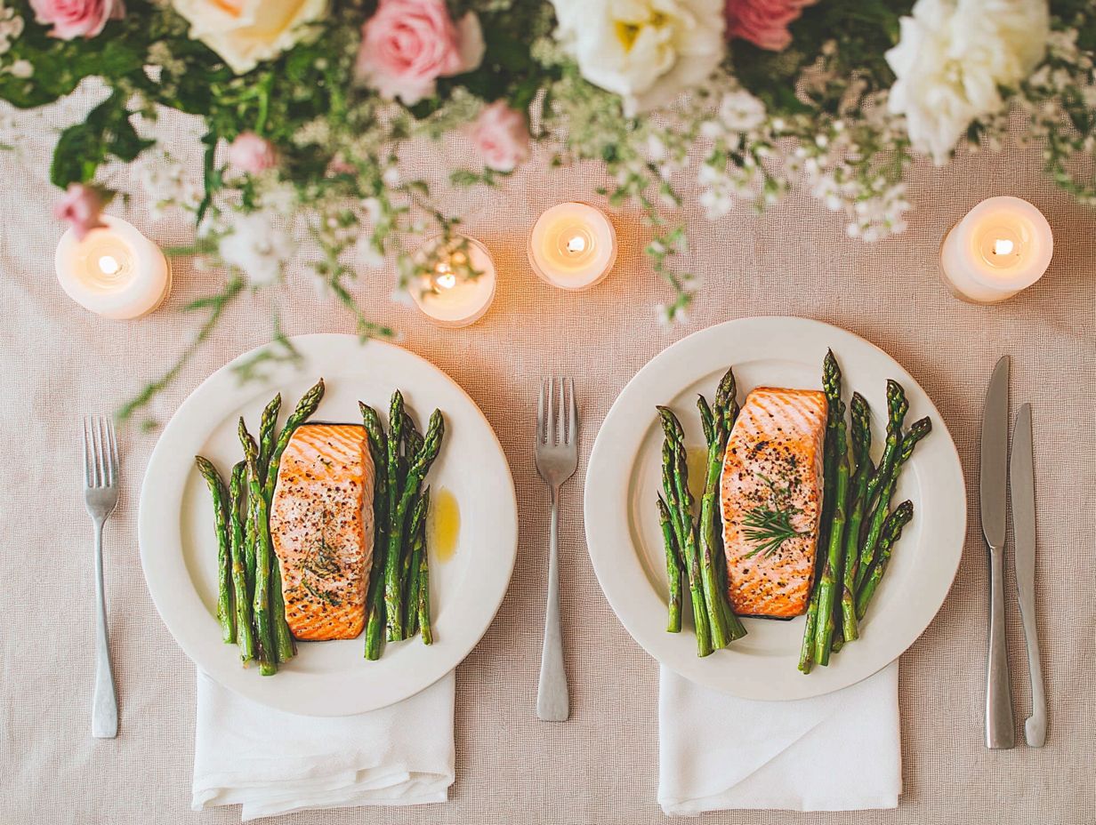 Delicious keto meals for a romantic dinner setting.