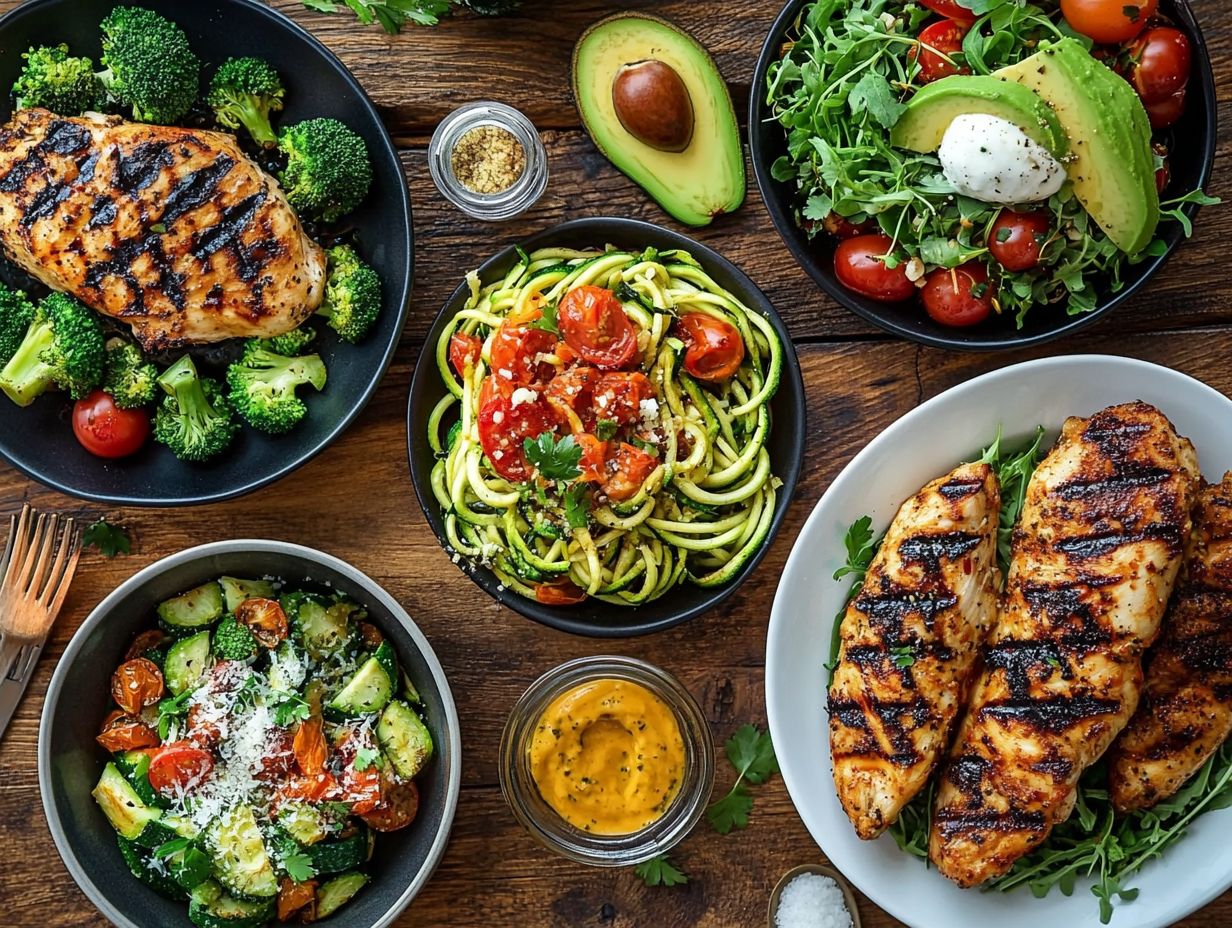 An assortment of keto recipes for easy weeknight dinners displayed visually.