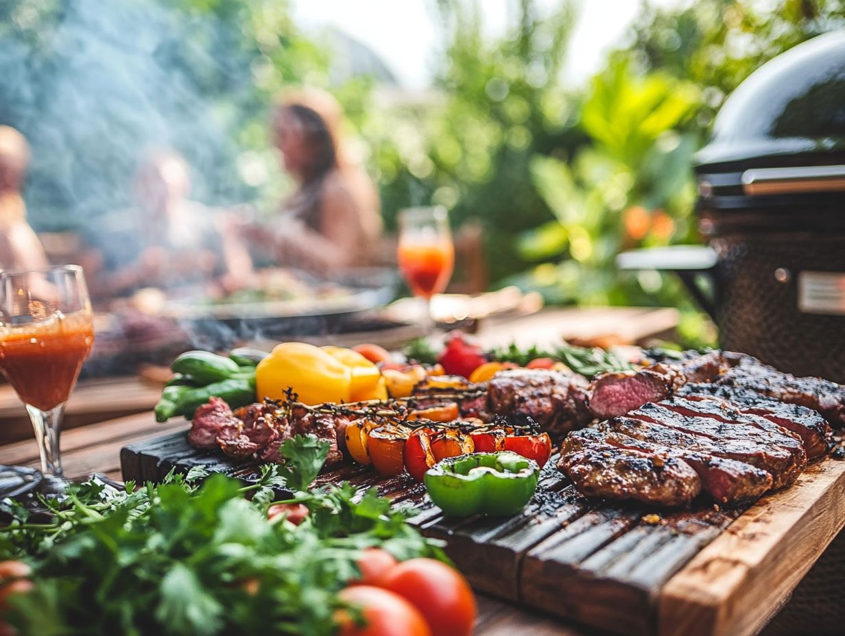 A variety of keto-friendly BBQ dishes displayed on a serving platter.