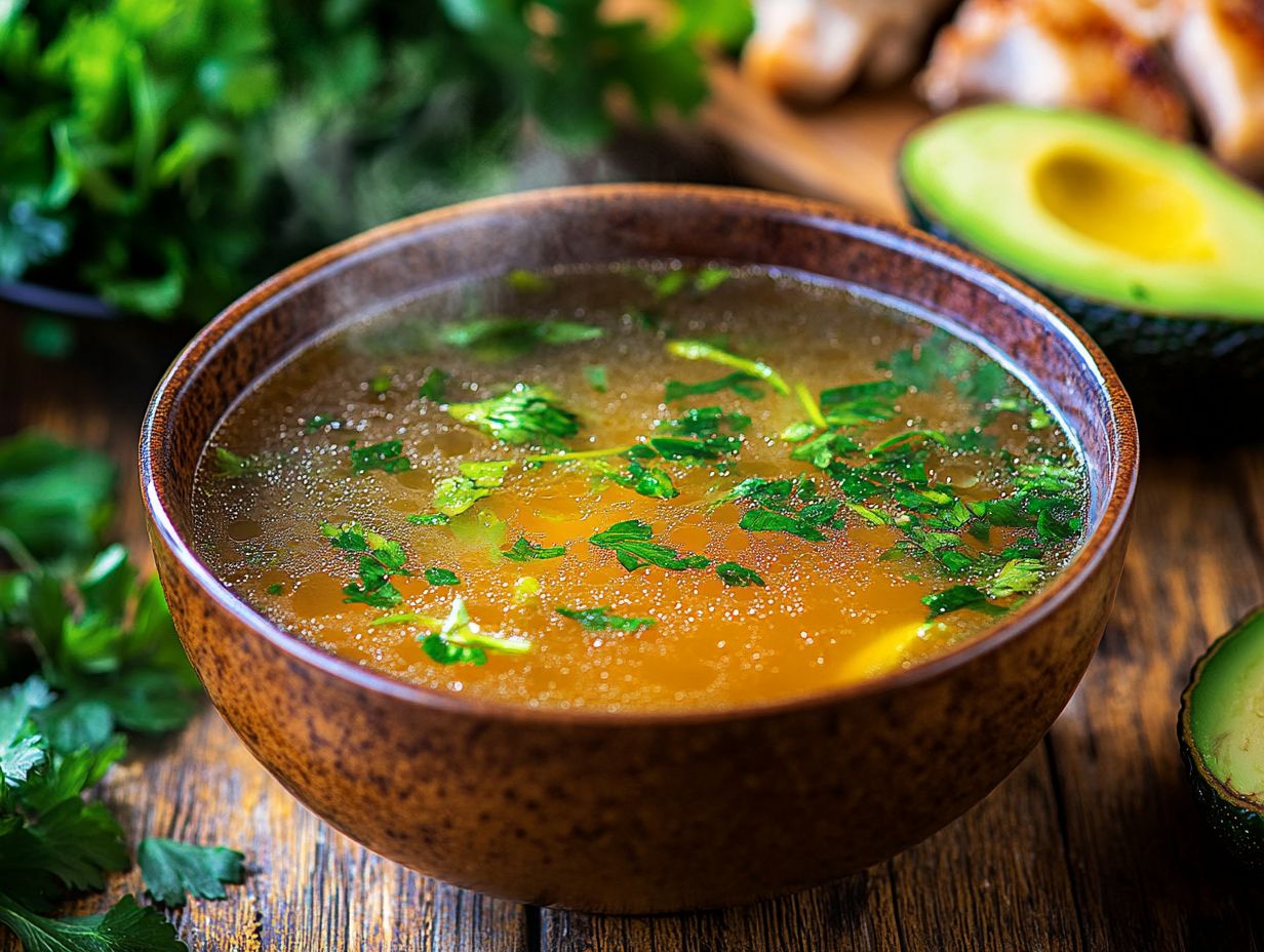 Delicious bone broth in a bowl, highlighting its importance in a keto diet