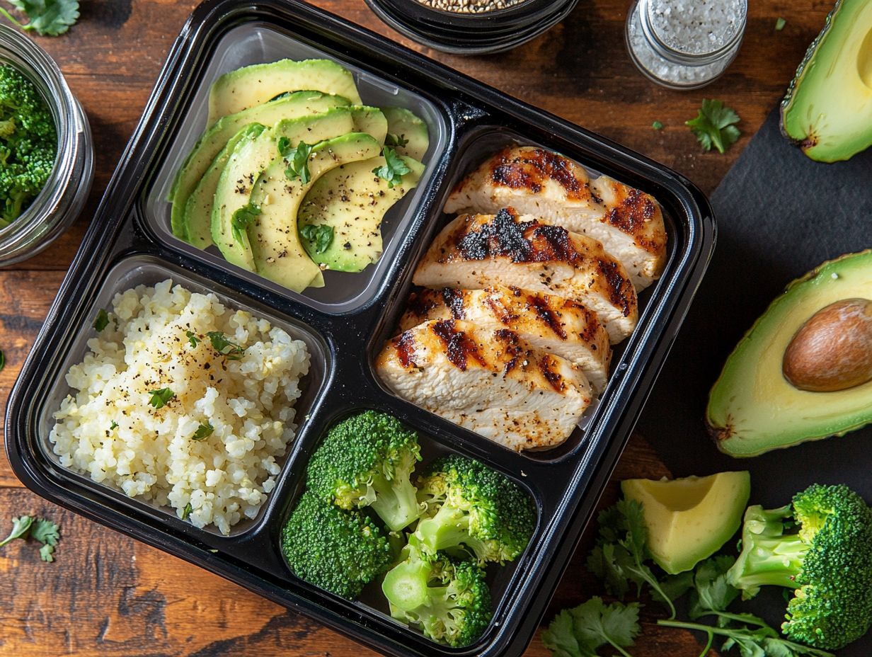 Colorful keto meal prep containers for storage